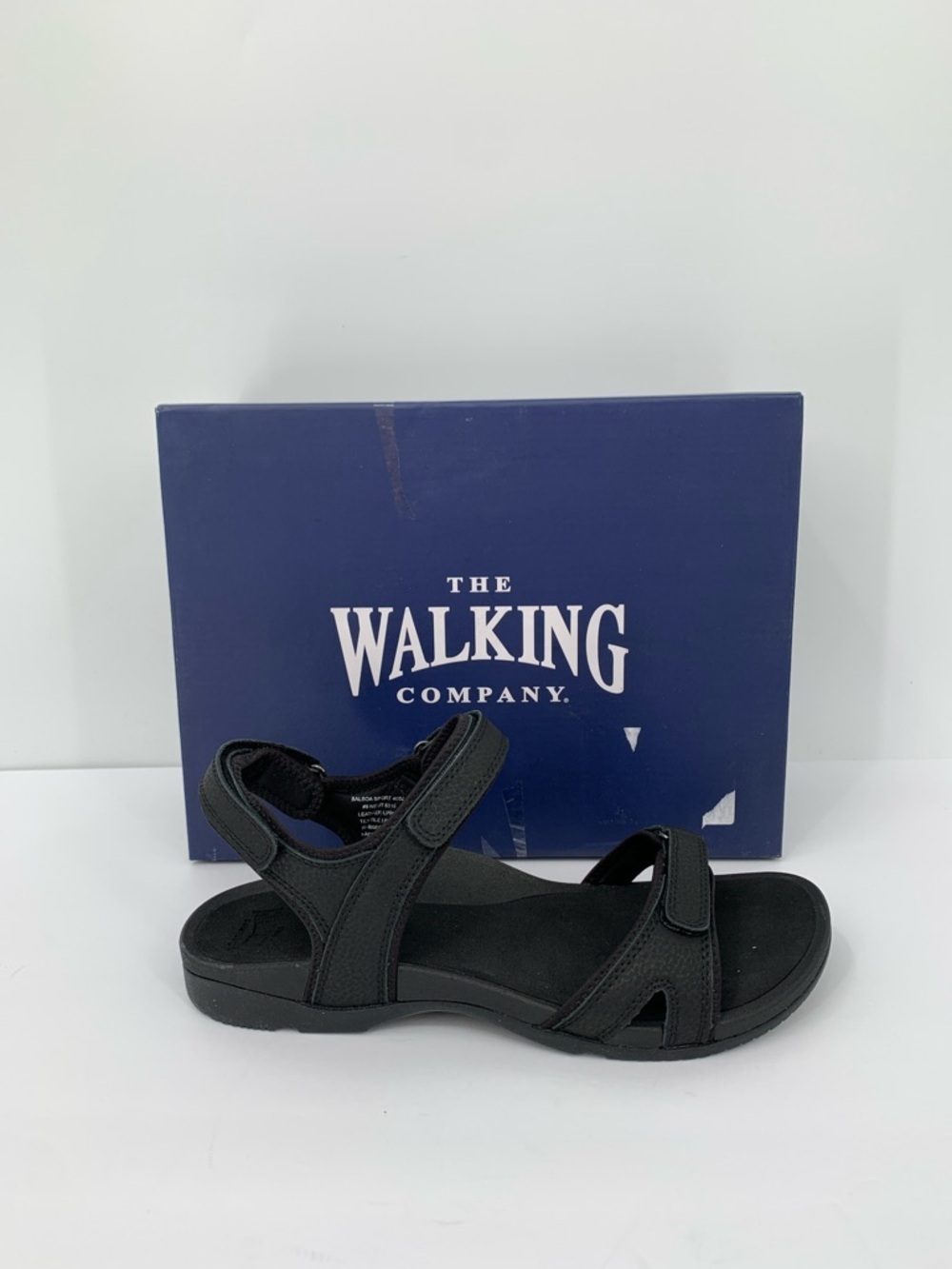 The Walking Co TWC Balboa strappy sandal shoe black leather comfort flat new 9